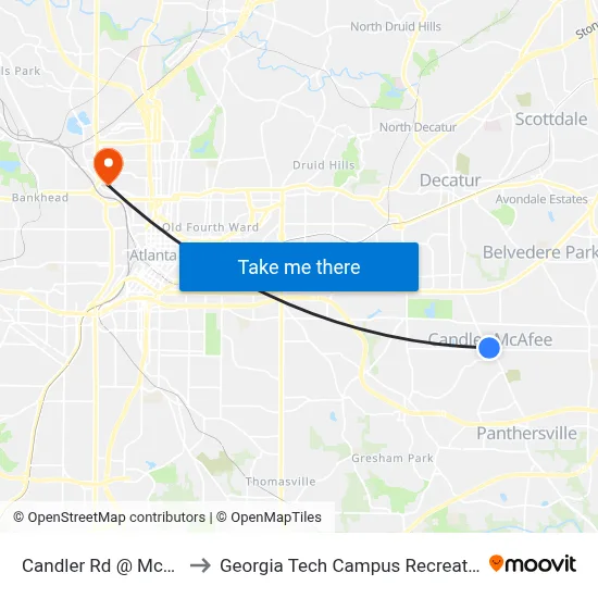 Candler Rd @ Mcafee Rd to Georgia Tech Campus Recreation Center map