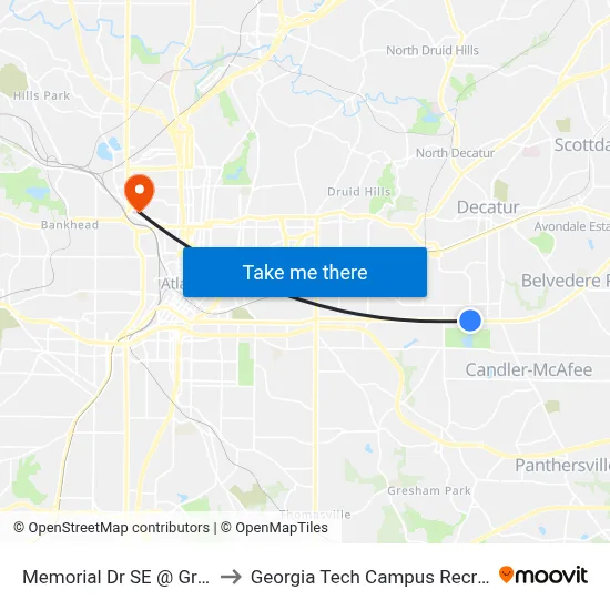 Memorial Dr SE @ Green Ave SE to Georgia Tech Campus Recreation Center map