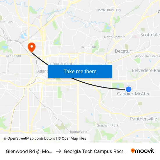 Glenwood Rd @ Morgan Pl SE to Georgia Tech Campus Recreation Center map