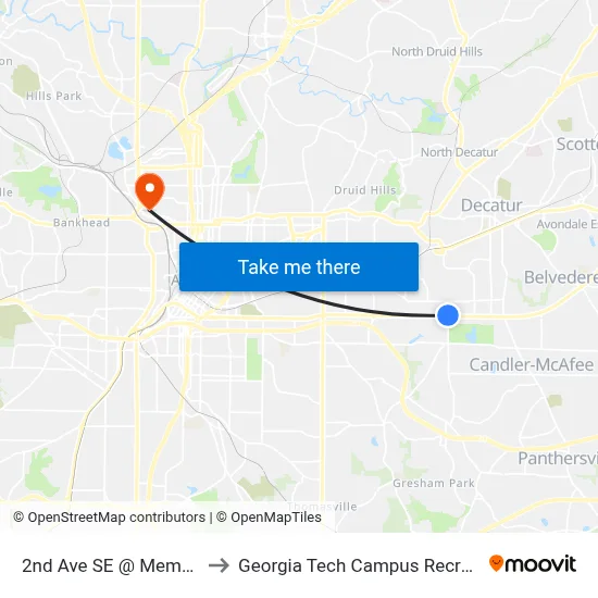 2nd Ave SE @ Memorial Dr SE to Georgia Tech Campus Recreation Center map