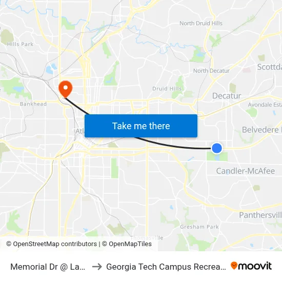 Memorial Dr @ Lake Dr SE to Georgia Tech Campus Recreation Center map