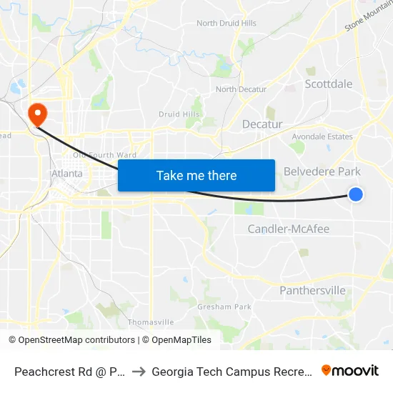 Peachcrest Rd @ Pinehill Dr to Georgia Tech Campus Recreation Center map