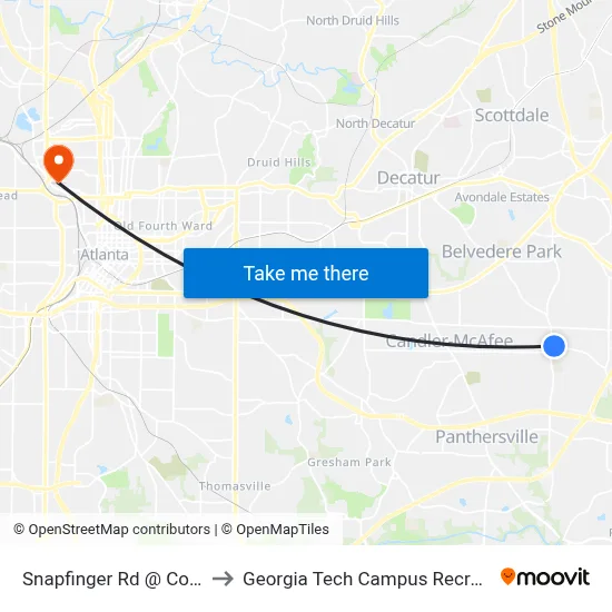 Snapfinger Rd @ Columbia Dr to Georgia Tech Campus Recreation Center map