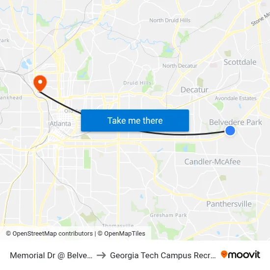 Memorial Dr @ Belvedere Plaza to Georgia Tech Campus Recreation Center map