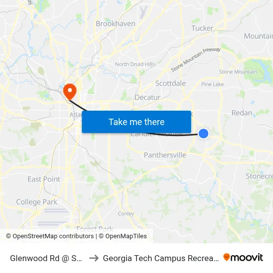 Glenwood Rd @ Selwyn Dr to Georgia Tech Campus Recreation Center map