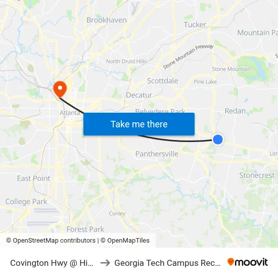 Covington Hwy @ Hidden Chase to Georgia Tech Campus Recreation Center map