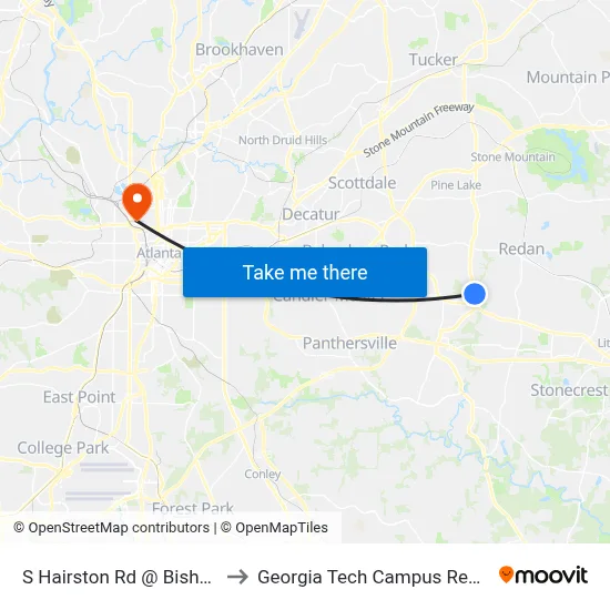 S Hairston Rd @ Bishop Ming Blvd to Georgia Tech Campus Recreation Center map