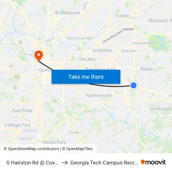 S Hairston Rd @ Covington Hwy to Georgia Tech Campus Recreation Center map