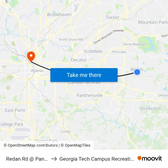 Redan Rd @ Panola Rd to Georgia Tech Campus Recreation Center map