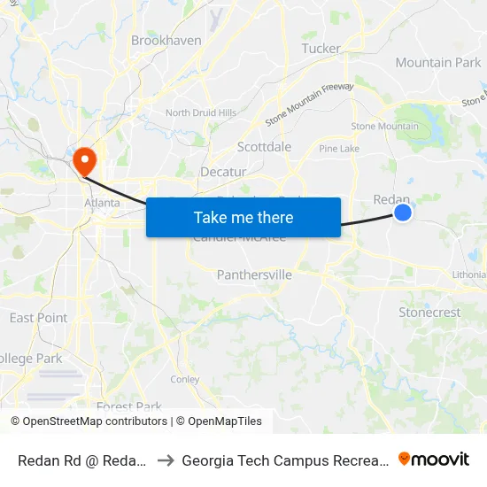 Redan Rd @ Redan Cir (E) to Georgia Tech Campus Recreation Center map
