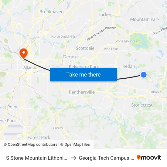 S Stone Mountain Lithonia Rd @ S Deshon Rd to Georgia Tech Campus Recreation Center map