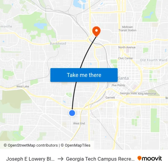 Joseph E Lowery Blvd @ 577 to Georgia Tech Campus Recreation Center map