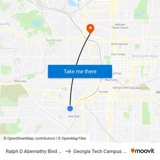 Ralph D Abernathy Blvd SW @ Dunn St SW to Georgia Tech Campus Recreation Center map