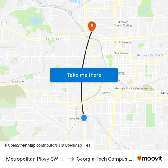 Metropolitan Pkwy SW @ Shelton Ave SW to Georgia Tech Campus Recreation Center map