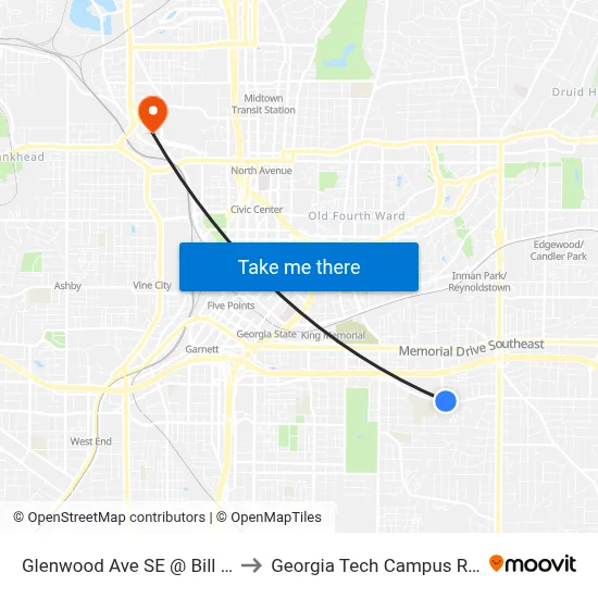 Glenwood Ave SE @ Bill Kennedy Way SE to Georgia Tech Campus Recreation Center map