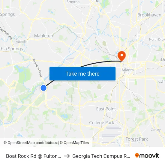 Boat Rock Rd @ Fulton Industrial Blvd to Georgia Tech Campus Recreation Center map
