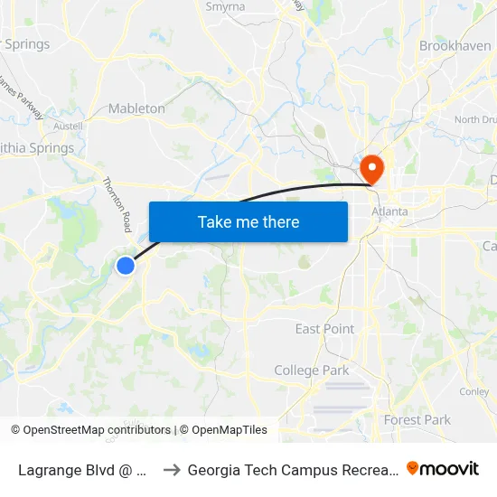 Lagrange Blvd @ Xavier Dr to Georgia Tech Campus Recreation Center map