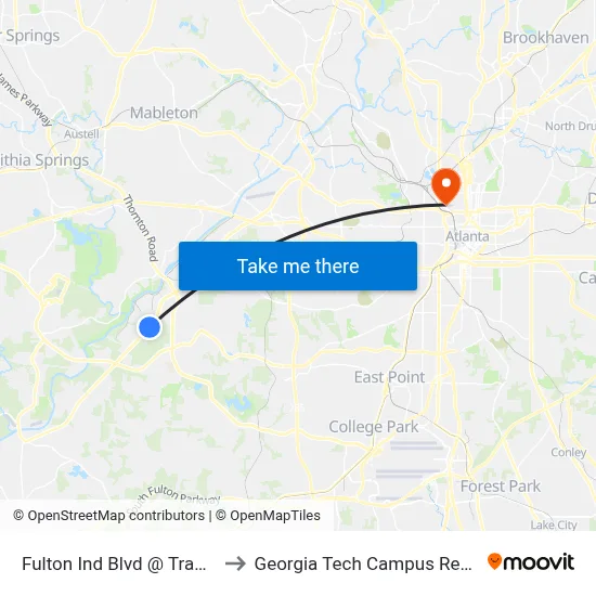 Fulton Ind Blvd @ Tradewater Pkwy to Georgia Tech Campus Recreation Center map