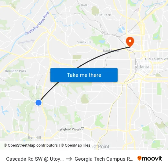 Cascade Rd SW @ Utoy Springs Rd SW to Georgia Tech Campus Recreation Center map