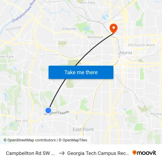 Campbellton Rd SW @ Harbin Rd to Georgia Tech Campus Recreation Center map