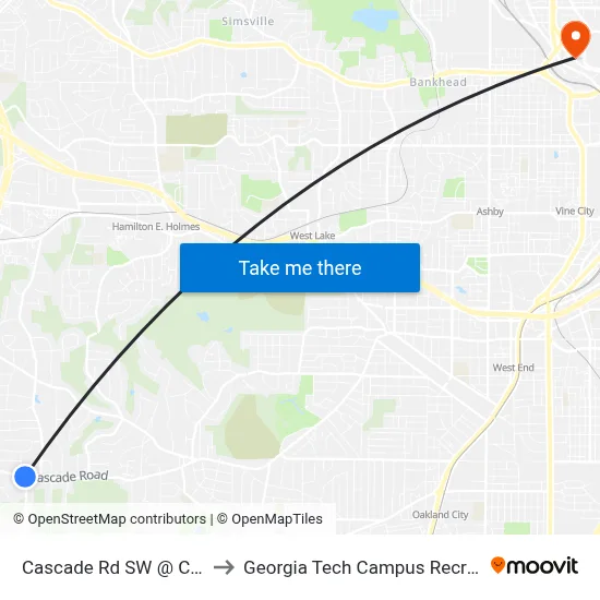 Cascade Rd SW @ Childress Dr to Georgia Tech Campus Recreation Center map