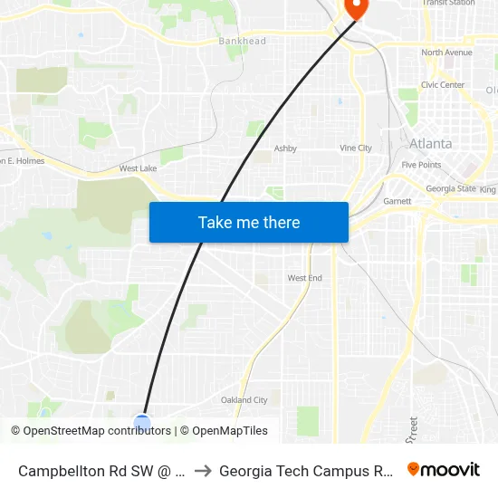 Campbellton Rd SW @ Stanton Rd SW to Georgia Tech Campus Recreation Center map