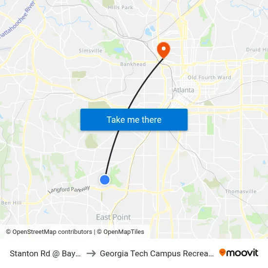 Stanton Rd @ Bayrose Cir to Georgia Tech Campus Recreation Center map