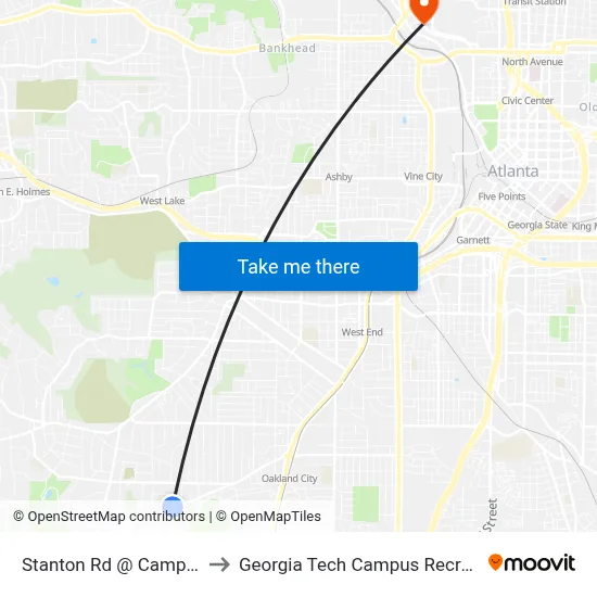 Stanton Rd @ Campbellton Rd to Georgia Tech Campus Recreation Center map