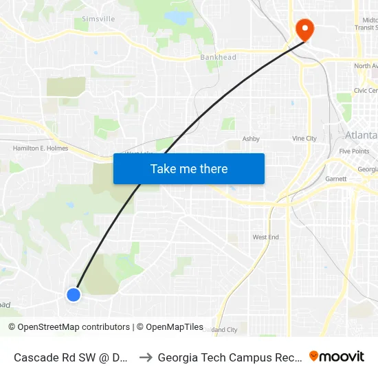 Cascade Rd SW @ Dolphin Dr SW to Georgia Tech Campus Recreation Center map