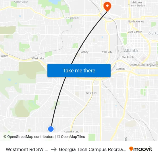 Westmont Rd SW @ 1411 to Georgia Tech Campus Recreation Center map
