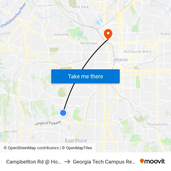 Campbellton Rd @ Honeysuckle Ln to Georgia Tech Campus Recreation Center map