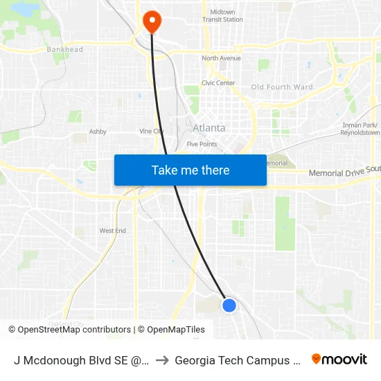 J Mcdonough Blvd SE @ Jonesboro Rd SE to Georgia Tech Campus Recreation Center map