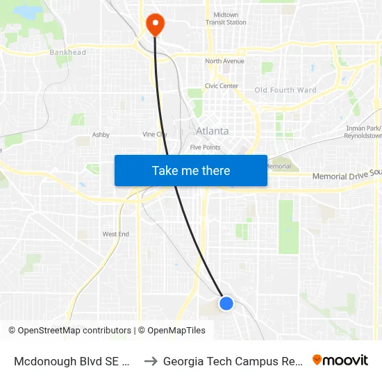 Mcdonough Blvd SE @ Marcy St SE to Georgia Tech Campus Recreation Center map