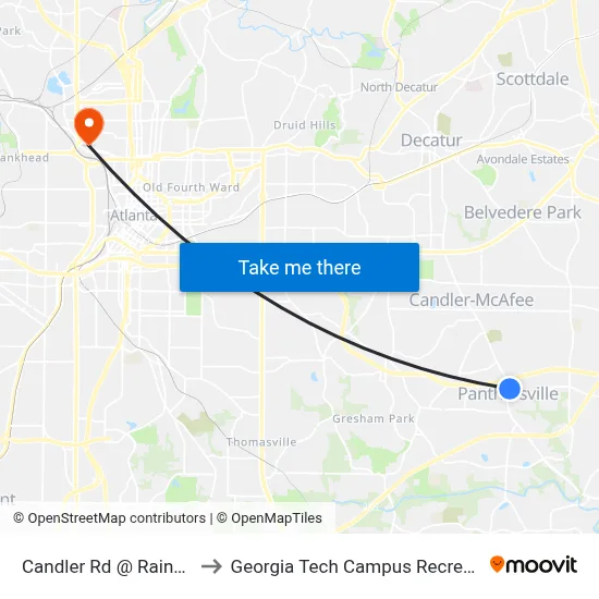 Candler Rd @ Rainbow Way to Georgia Tech Campus Recreation Center map