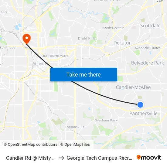 Candler Rd @ Misty Waters Dr to Georgia Tech Campus Recreation Center map