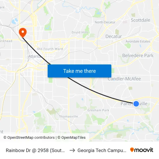 Rainbow Dr @ 2958 (South Dekalb Transfer Point) to Georgia Tech Campus Recreation Center map
