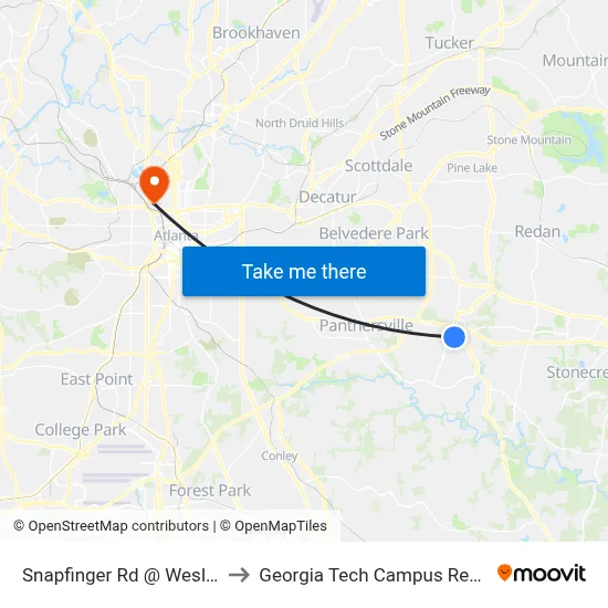 Snapfinger Rd @ Wesley Chapel Rd to Georgia Tech Campus Recreation Center map