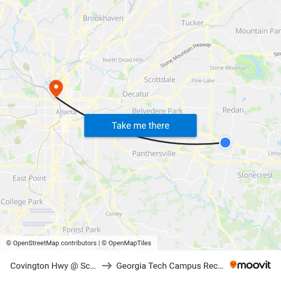 Covington Hwy @ Scarbrough Dr to Georgia Tech Campus Recreation Center map