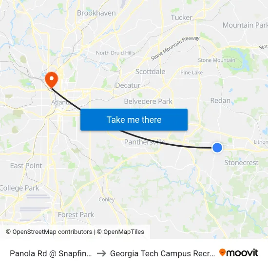 Panola Rd @ Snapfinger Park Dr to Georgia Tech Campus Recreation Center map