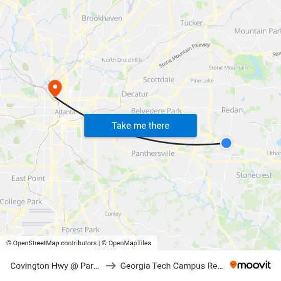 Covington Hwy @ Park Central Blvd to Georgia Tech Campus Recreation Center map
