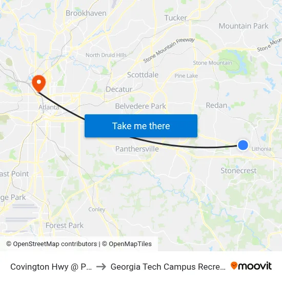 Covington Hwy @ Phillips Rd to Georgia Tech Campus Recreation Center map
