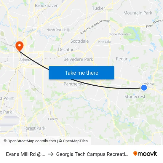 Evans Mill Rd @ 2746 to Georgia Tech Campus Recreation Center map