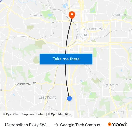 Metropolitan Pkwy SW @ Cleveland Ave S to Georgia Tech Campus Recreation Center map