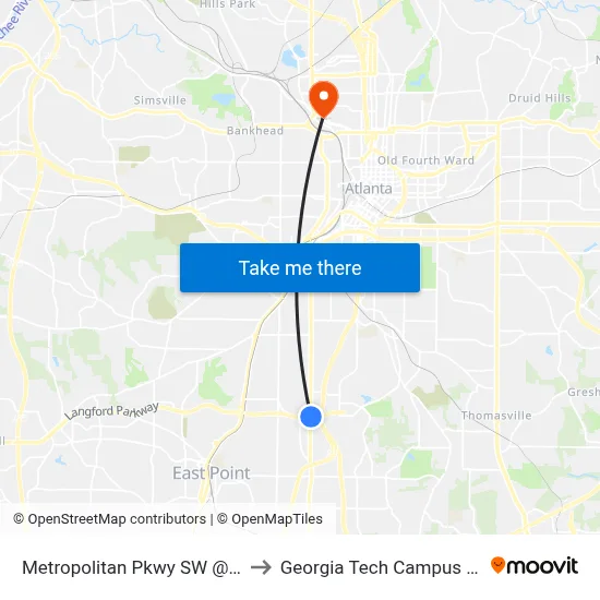 Metropolitan Pkwy SW @ Lakewood Ave SW to Georgia Tech Campus Recreation Center map