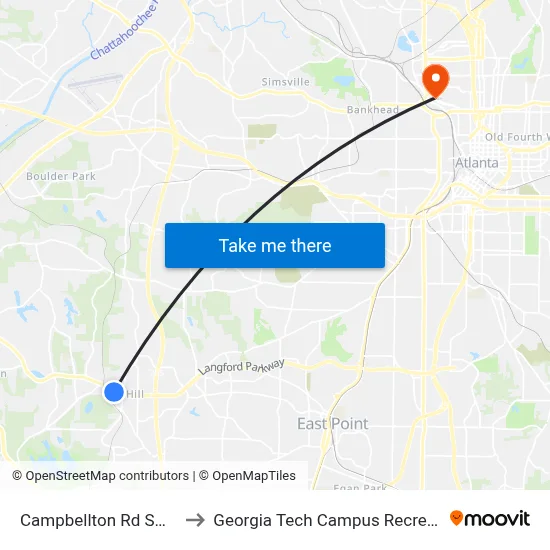Campbellton Rd SW @ 3901 to Georgia Tech Campus Recreation Center map