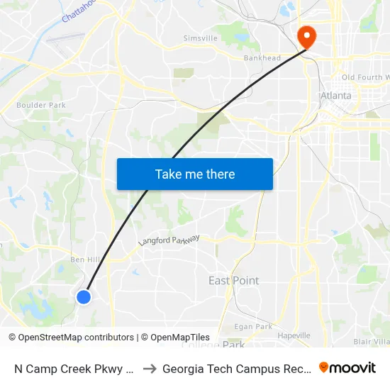 N Camp Creek Pkwy @ Narron Dr to Georgia Tech Campus Recreation Center map