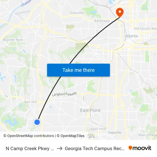 N Camp Creek Pkwy SW @ 3540 to Georgia Tech Campus Recreation Center map