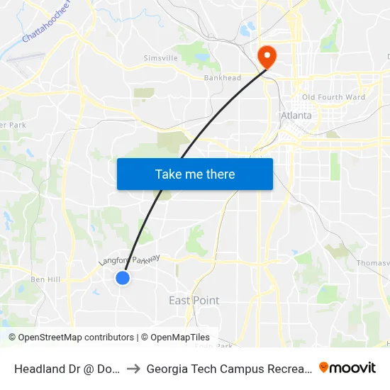 Headland Dr @ Dodson Dr to Georgia Tech Campus Recreation Center map