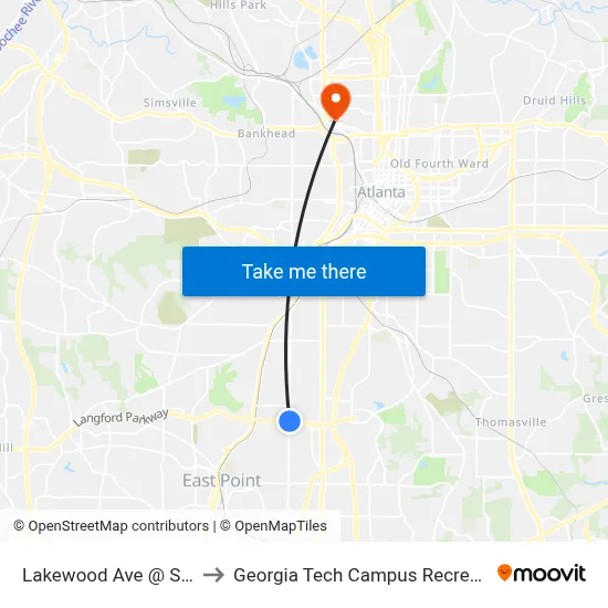 Lakewood Ave @ Sylvan Rd to Georgia Tech Campus Recreation Center map