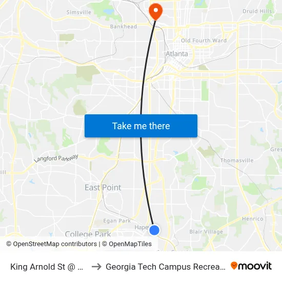 King Arnold St @ Claire Dr to Georgia Tech Campus Recreation Center map